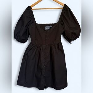 Maeve Anthropologie Puff-Sleeved Sweetheart Mini Dress Button Front Black Size L